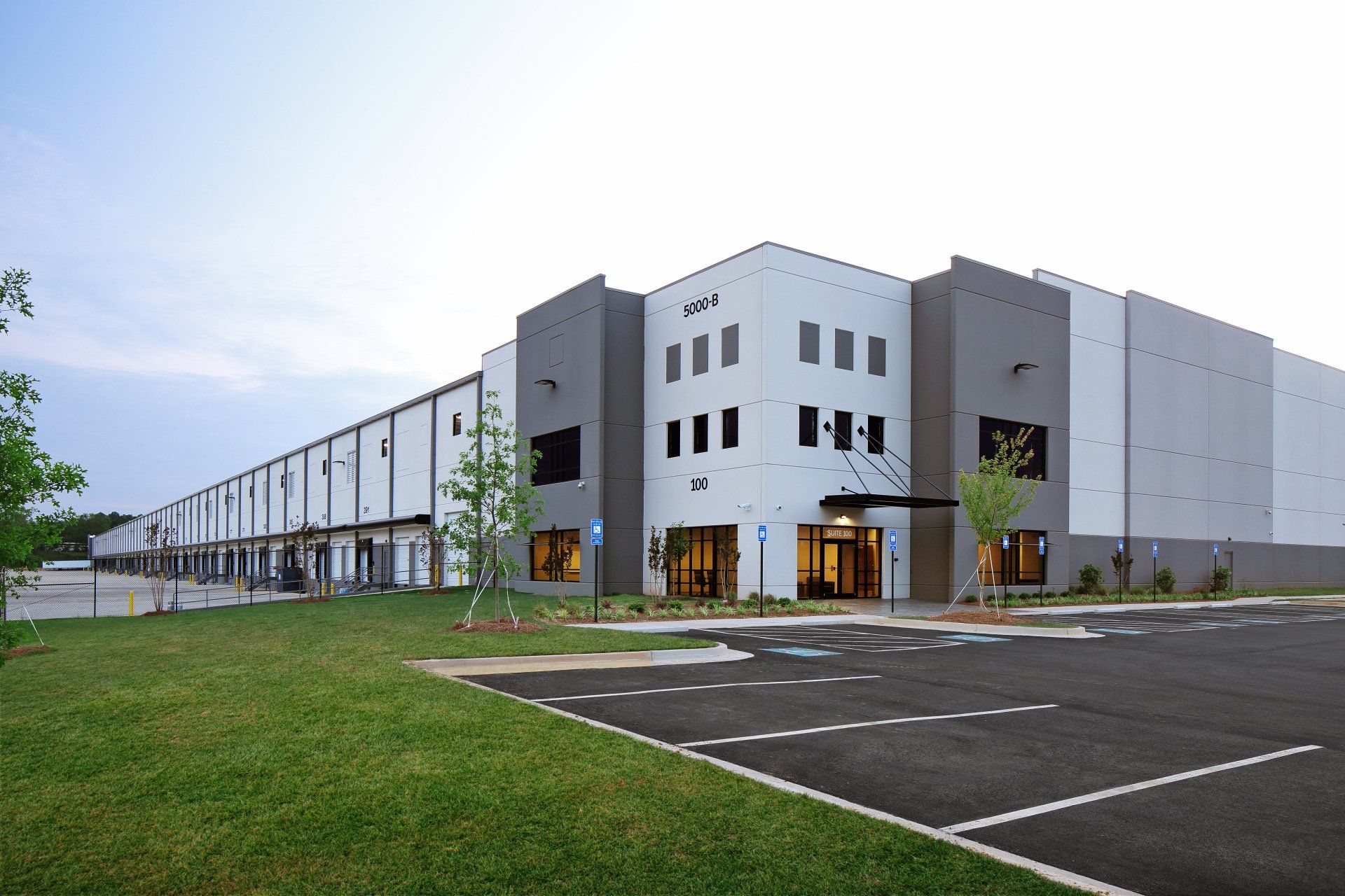 a commercial building and its parking lot