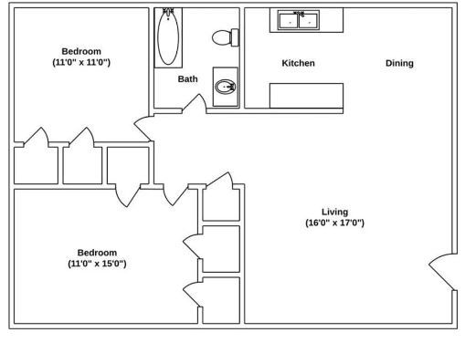 Floor Plan: 2 Bed · 1 Bath