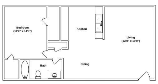 Floor Plan: 1 Bed · 1 Bath · 728 SQ. FT.