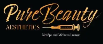 A black and gold logo for pure beauty aesthetics
