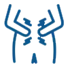 Person clutching abdomen, possibly in pain. Blue outline.