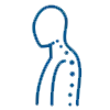 Person with a curved spine; illustration in blue.