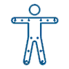 Blue outline of person with dots at joints, arms outstretched.