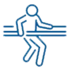 Person balancing on parallel bars, blue line drawing.
