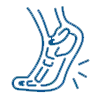 Foot outline with radiating lines, indicating foot pain.