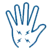 Blue hand with lightning bolt symbols in the palm, indicating pain.