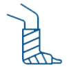 A leg in a cast, blue outline, showing a broken ankle or foot.