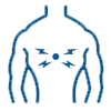 Chest pain illustration. Male torso with a point of pain radiating outward.
