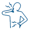 Person in pain, clutching throat and stomach; blue outline.