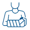 Person with a cast on their arm, blue outline.