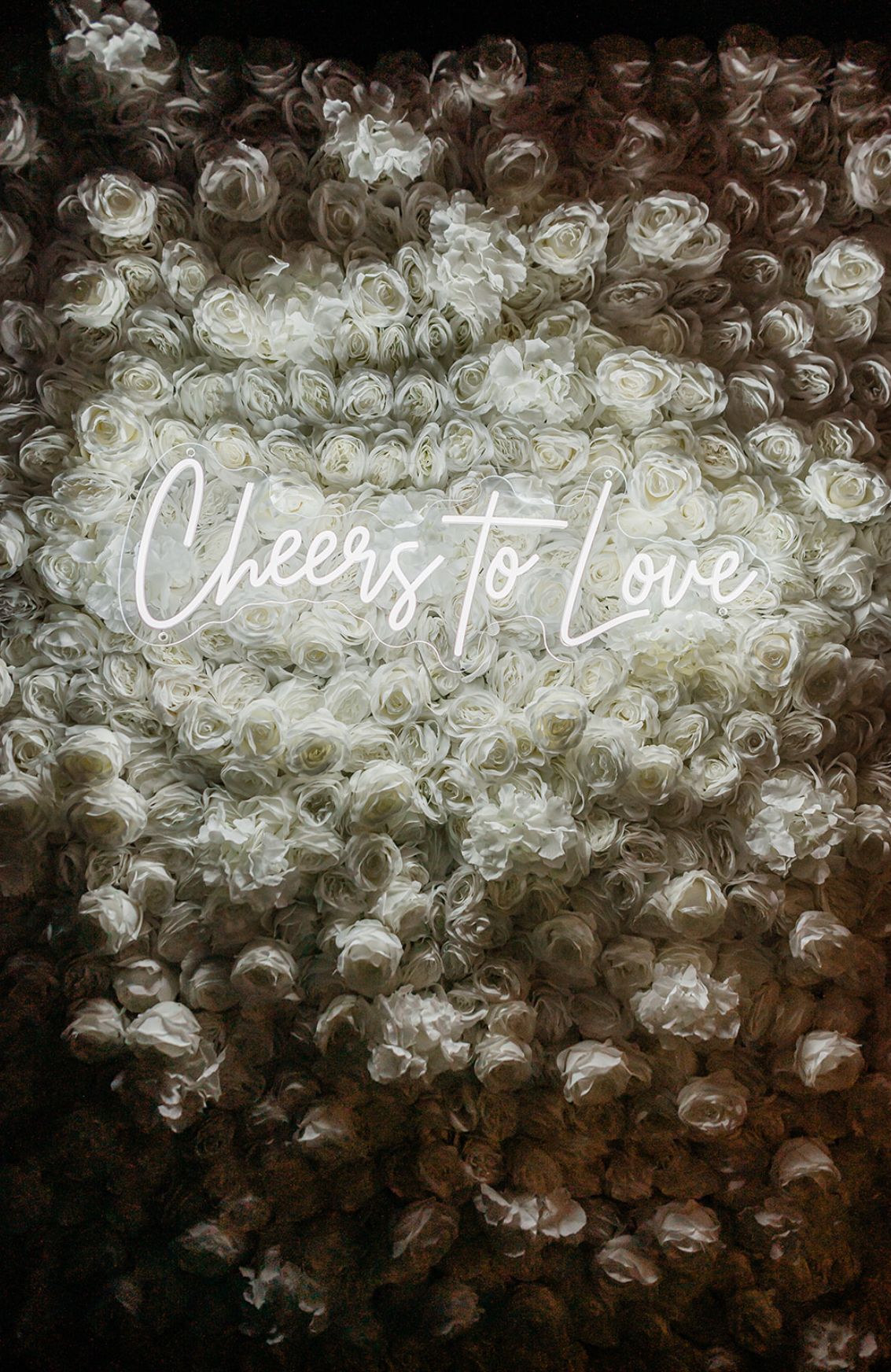 A neon sign that says `` cheers to love '' is surrounded by bubble wrap.