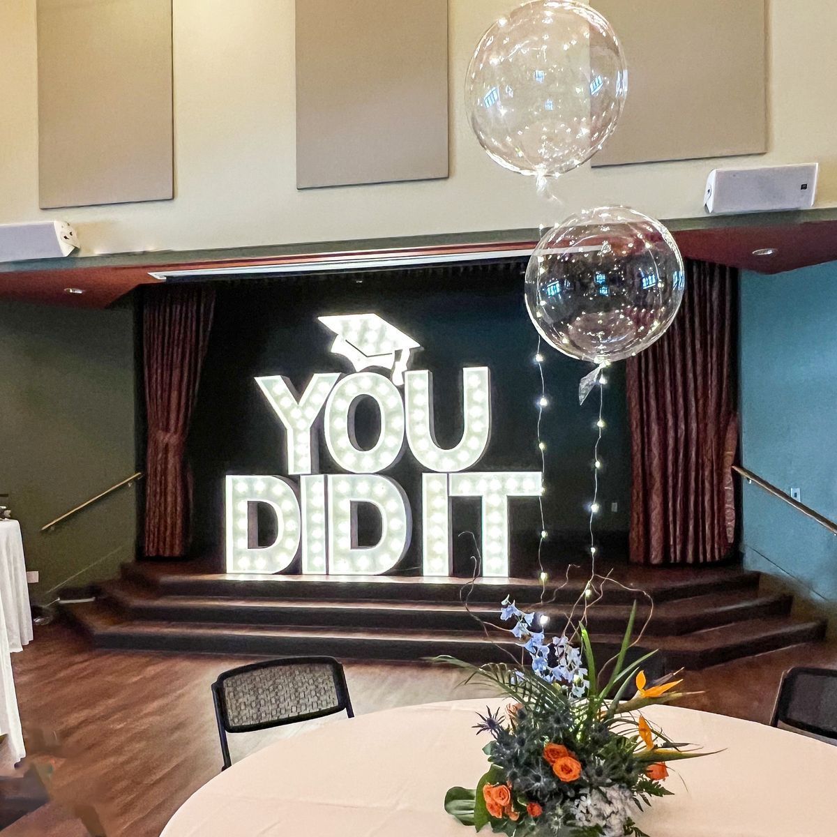 Graduation stage with illuminated 