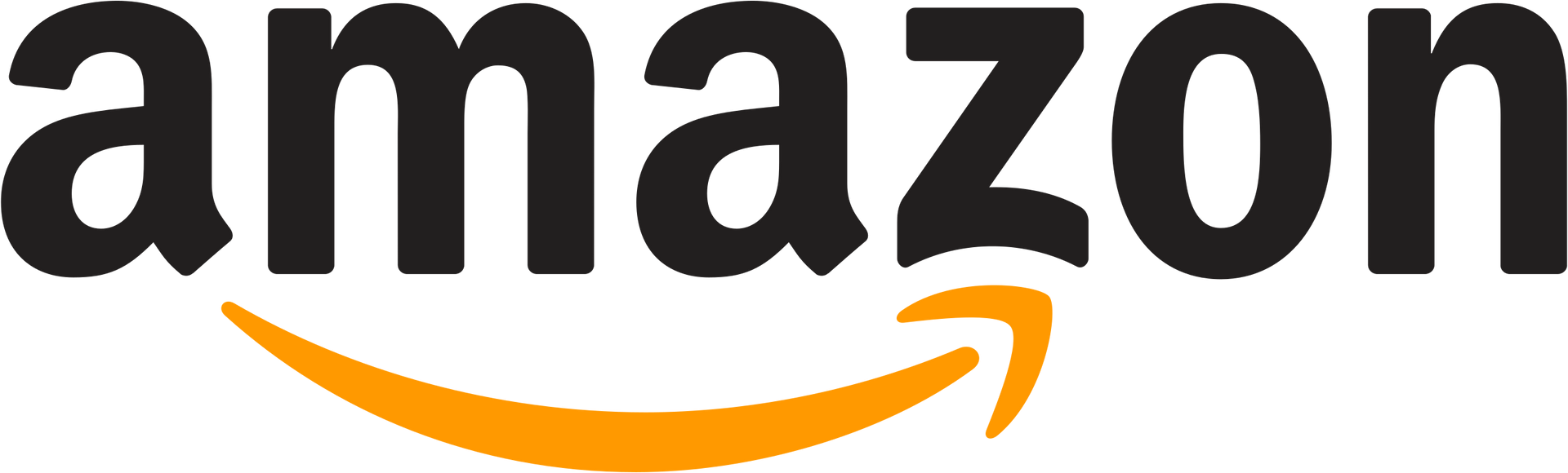 the amazon logo is black and orange with a yellow arrow