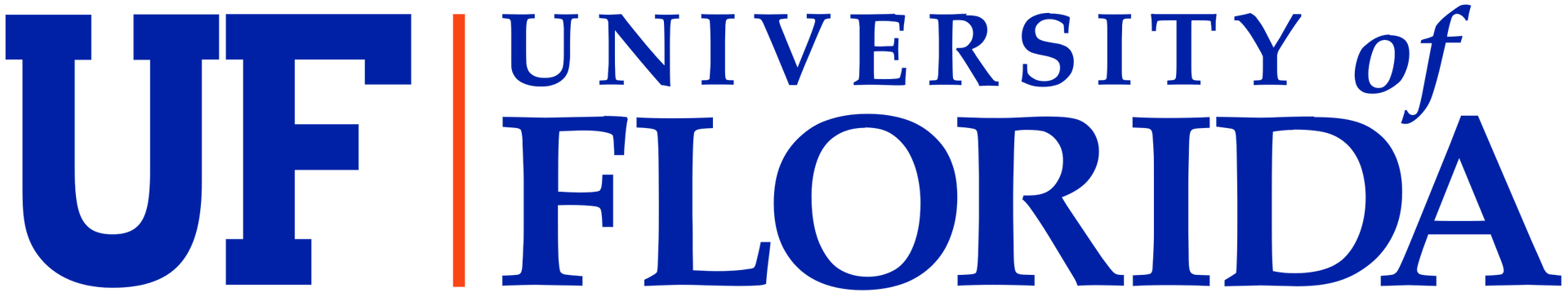 The university of florida logo is blue and white