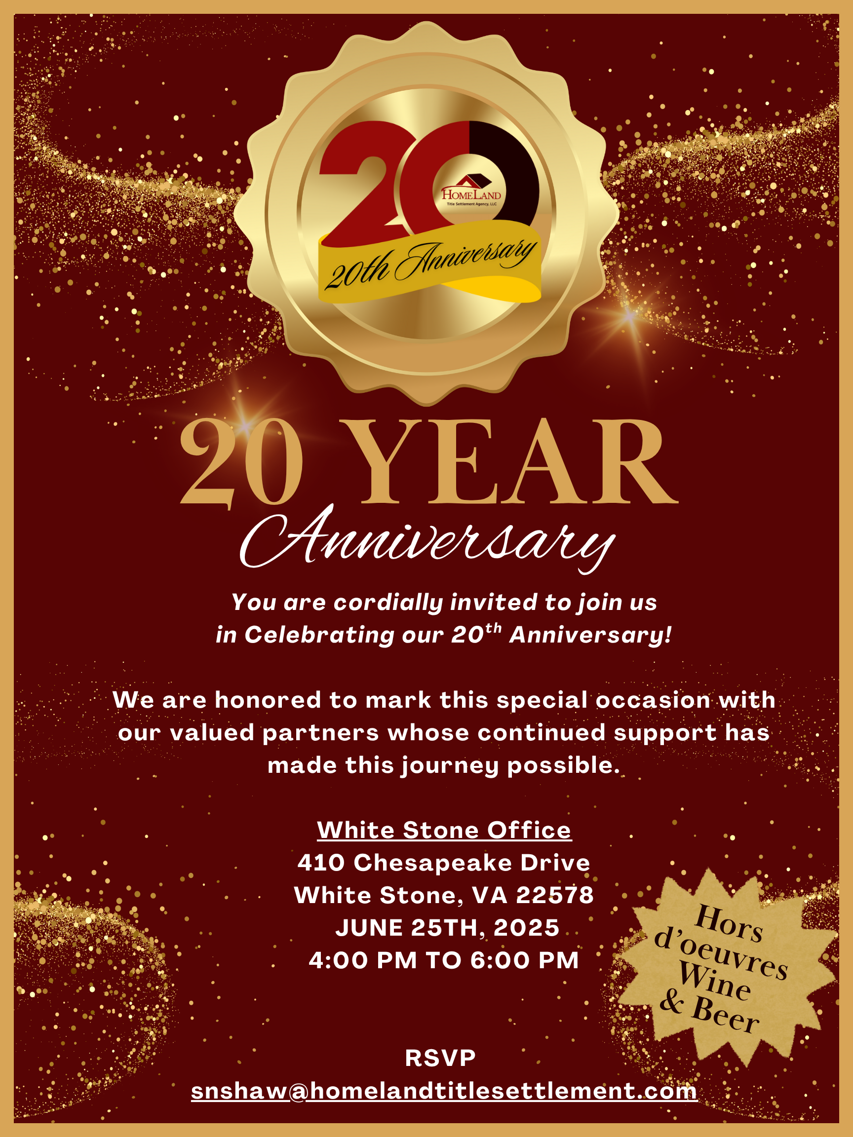 20th Anniversary Homeland Title Settlement – Glen Allen, VA 
