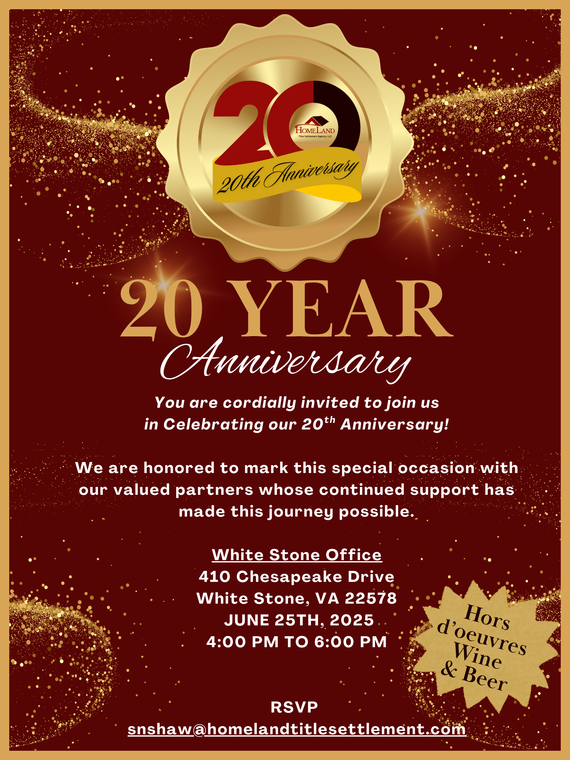 20th Anniversary Homeland Title Settlement – Glen Allen, VA 