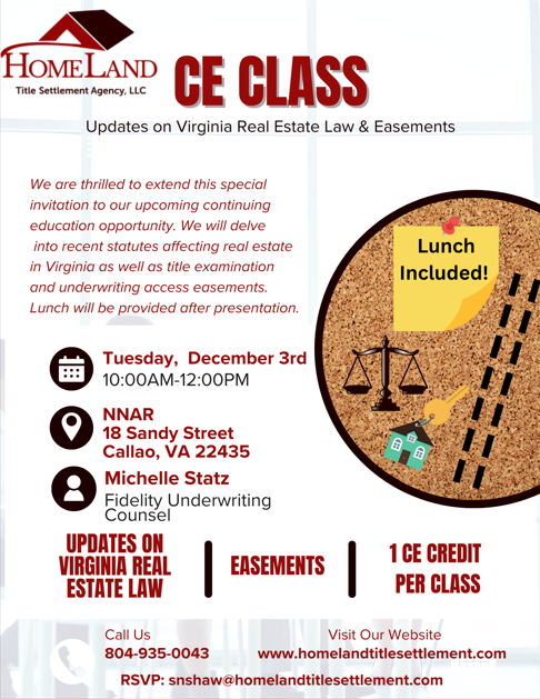 December 3 Event - Glen Allen, VA - Homeland Title Settlement Agency