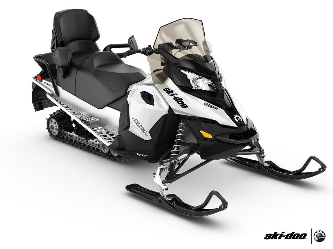 a black and white 2 seater ski-doo snowmobile is shown on a white background