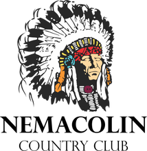 A logo for the nemacolin country club shows a native american wearing a headdress