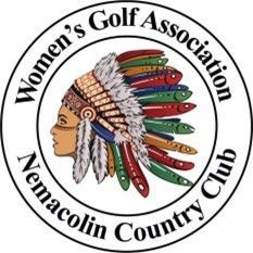 The logo for the women 's golf association nemacolin country club shows a native american wearing a headdress.