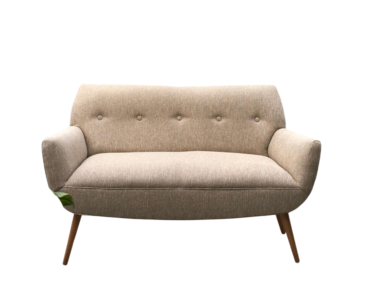 Sofá de dos plazas con tapicería estampada floral y patas de madera.