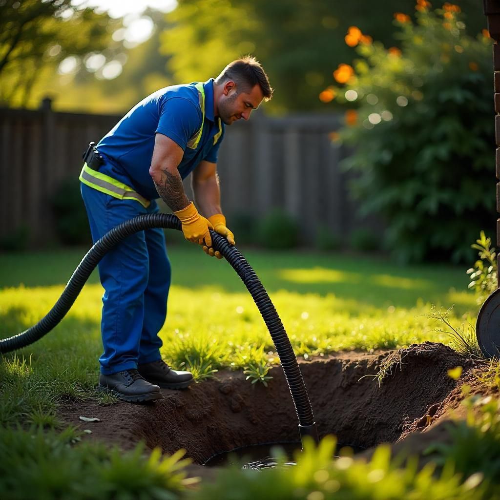 Septic system maintenance services with a technician inspecting and servicing a septic tank. Top quality tank pumping in Bend