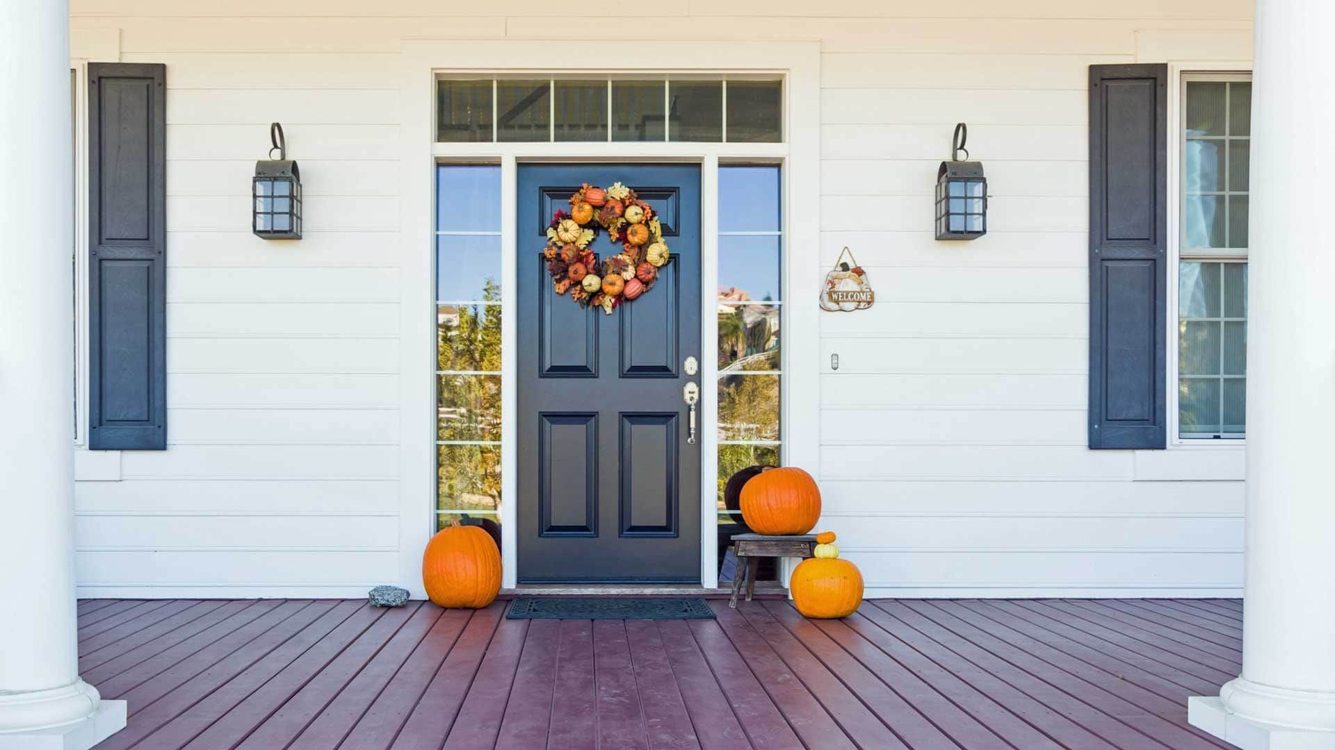 Photo of a home front porch in the fall