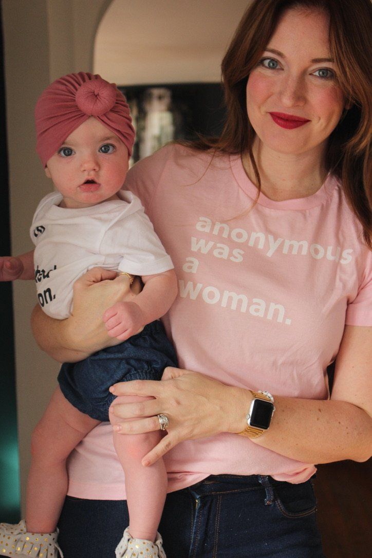 Liz and daughter wearing Liz Lidgett Gallery t-shirts