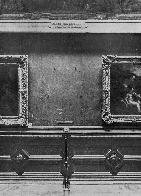 The four bare hooks on the Louvre wall that once held the Mona Lisa. From the Mary Evans Picture Library/The Image Works.