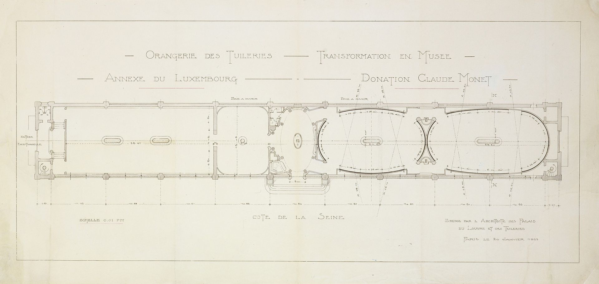 Camille Lefèvre (architect) Water Lilies Gallery Floor Plan for the Orangerie des Tuileries January 20, 1922 © Archives nationales (France), F/21/165, dossier 24. 