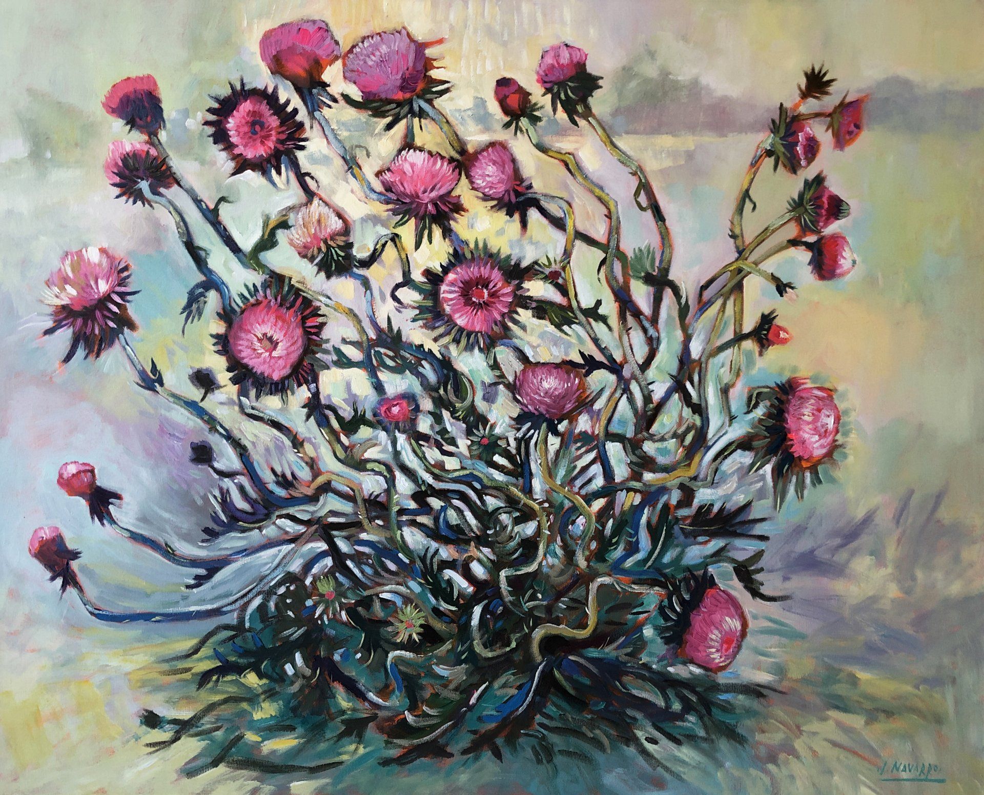 James Navarro, Thistles (2), 50 x 61 in, Acrylic on canvas, $3950 ($395/mo)