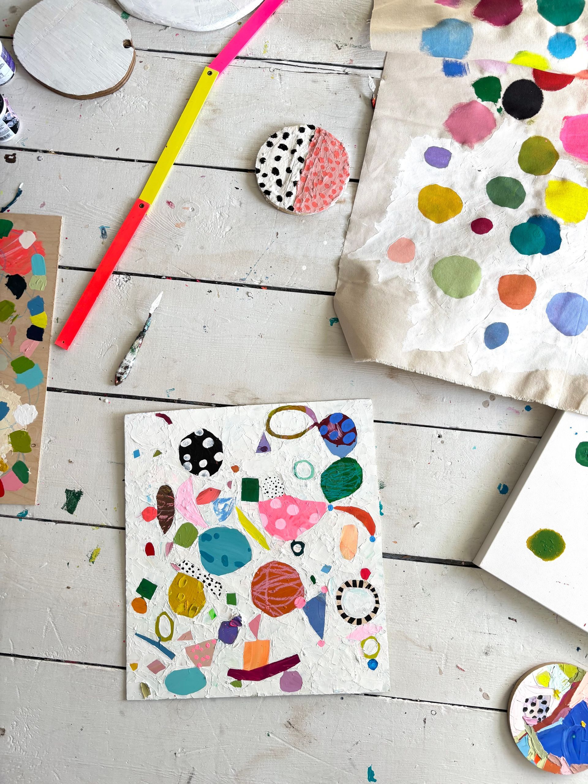 Photo staged with multicolor designed art