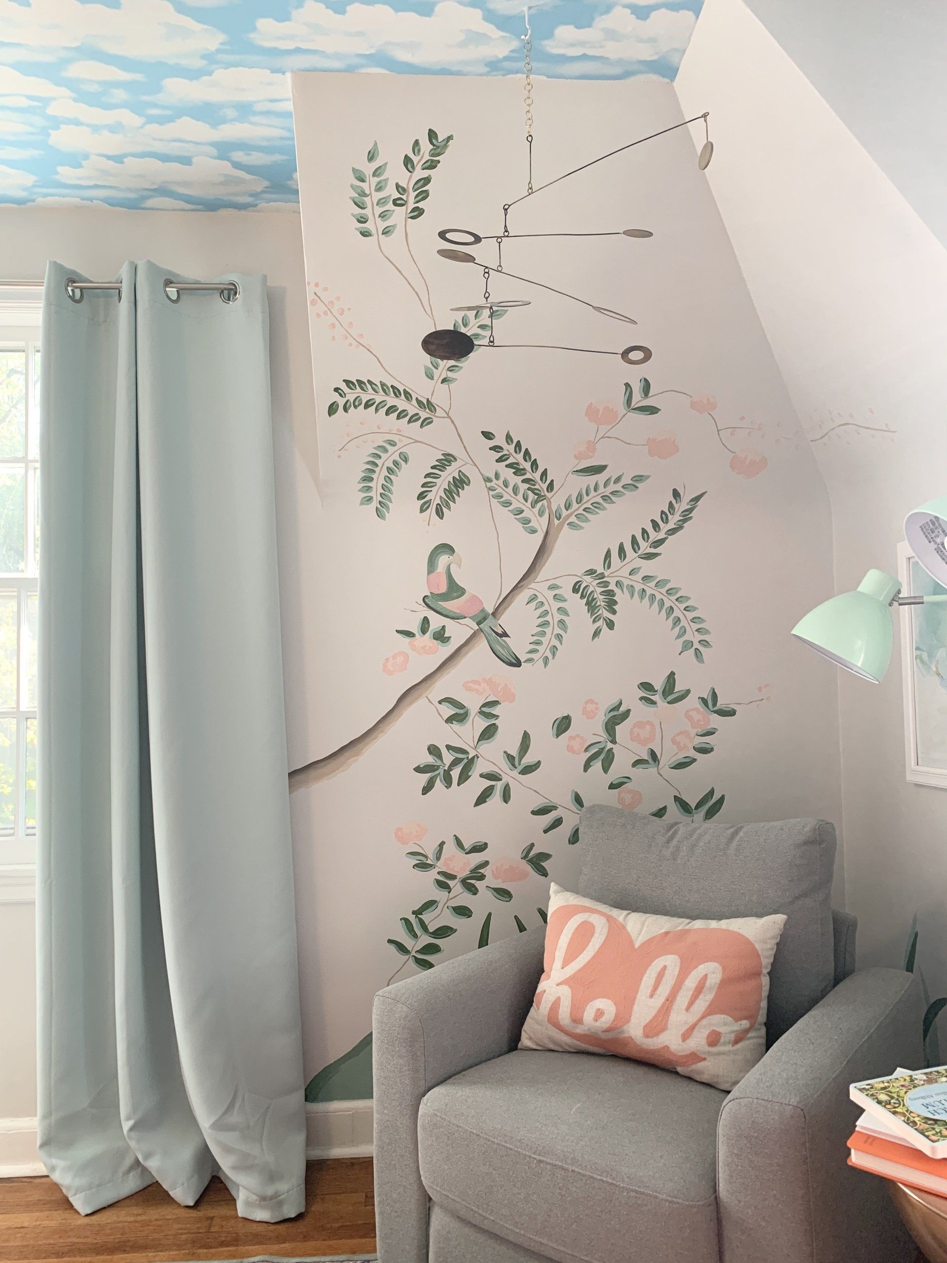 One corner of Effie's room featuring mural elements