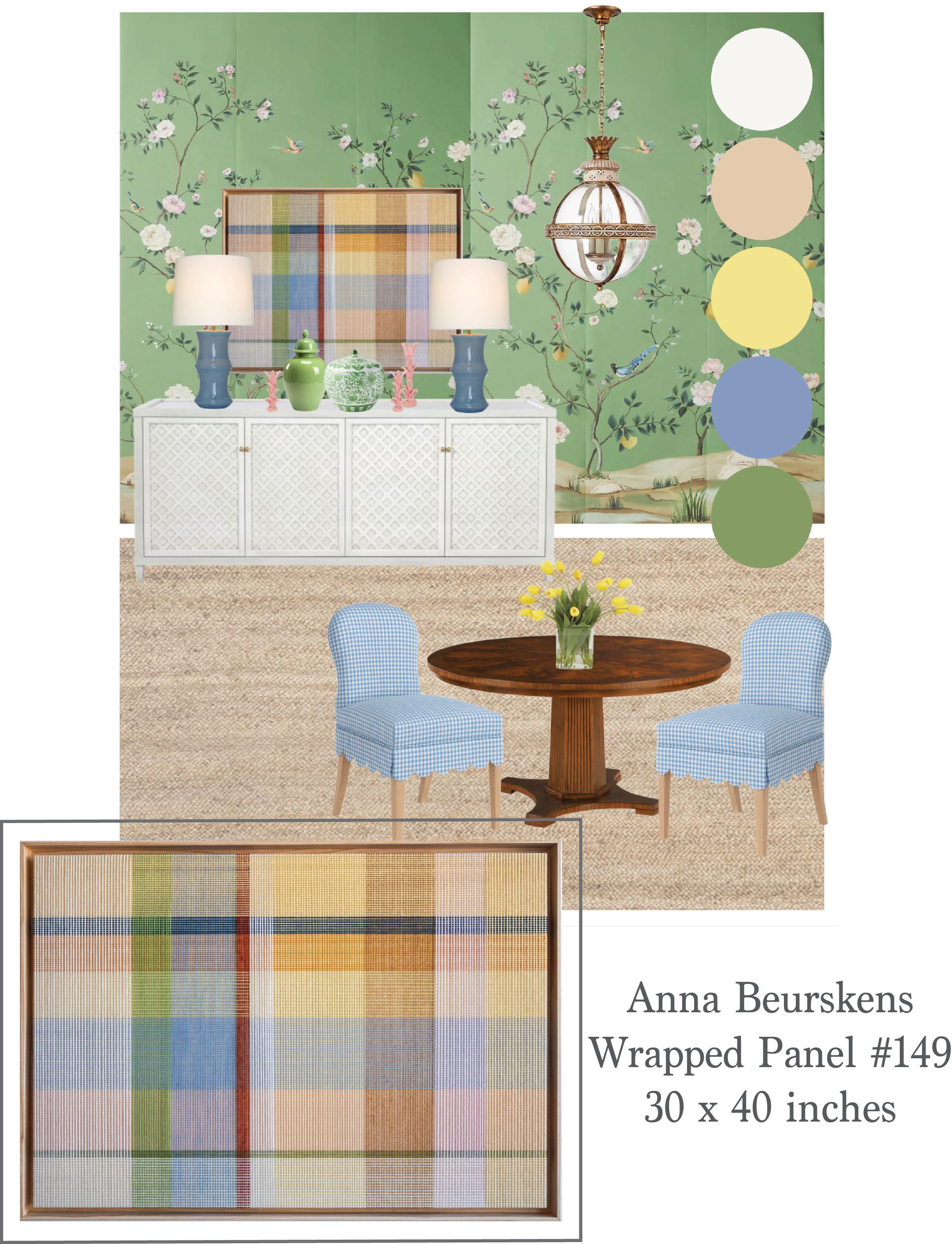 Anna Beurskens Wrapped panel paired in dining room interior design scheme