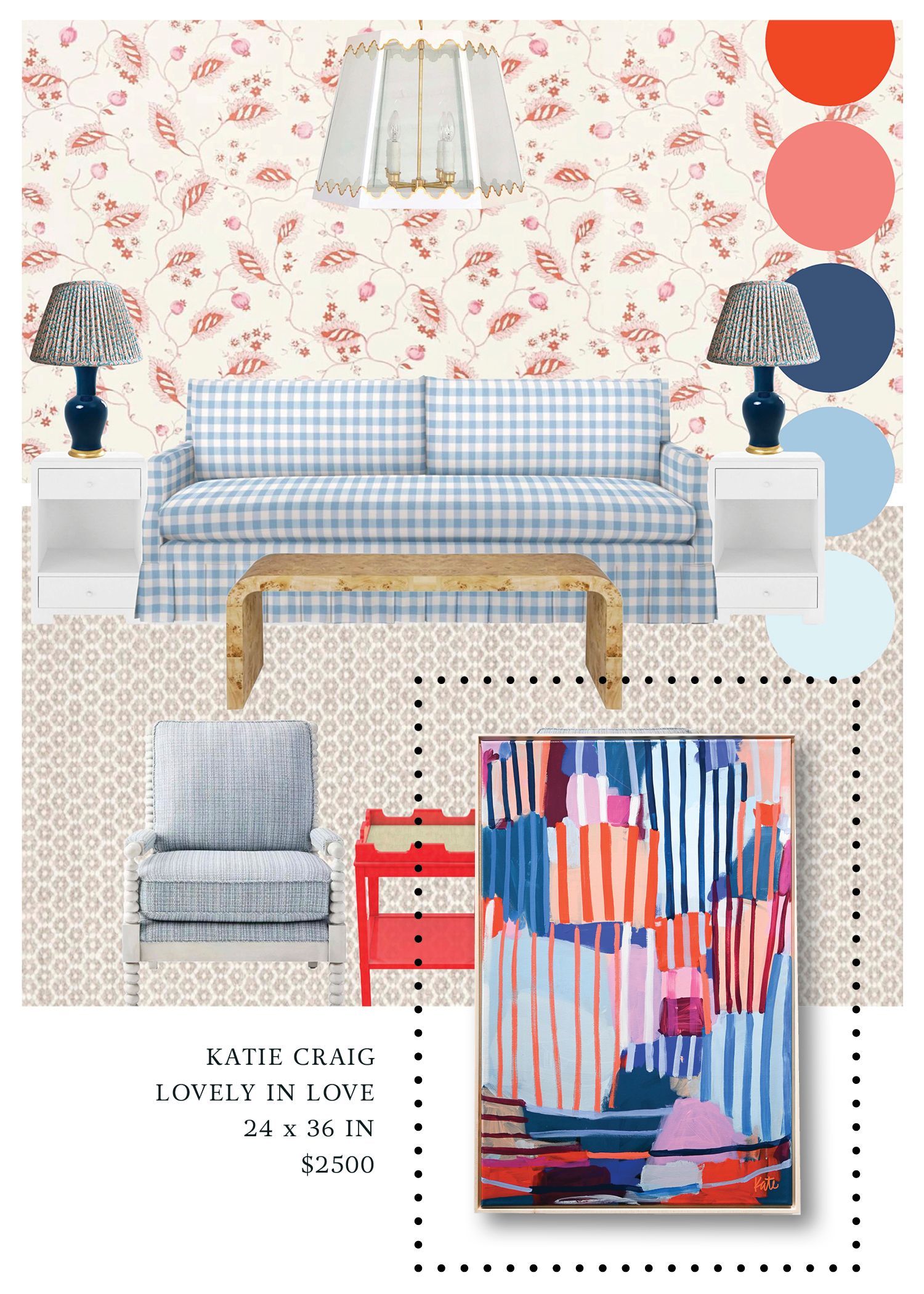 Living room scheme with art paired