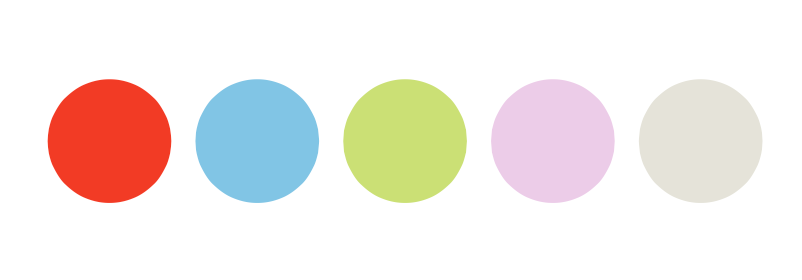 Color scheme:
red, blue, green, purple. cream