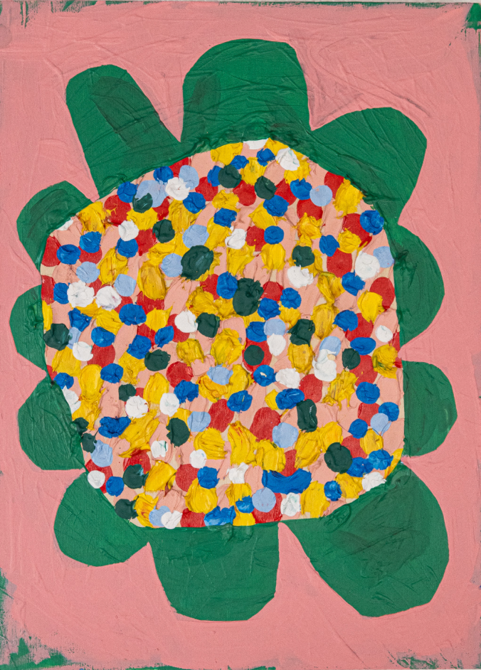 Green and multicolor abstract flower painting