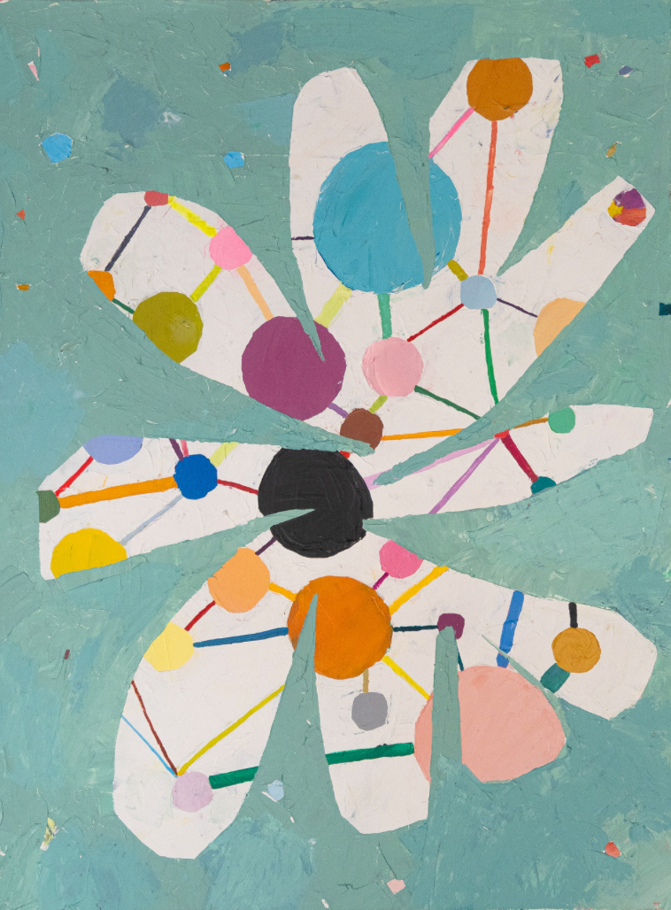 Blue and multicolor flower painting