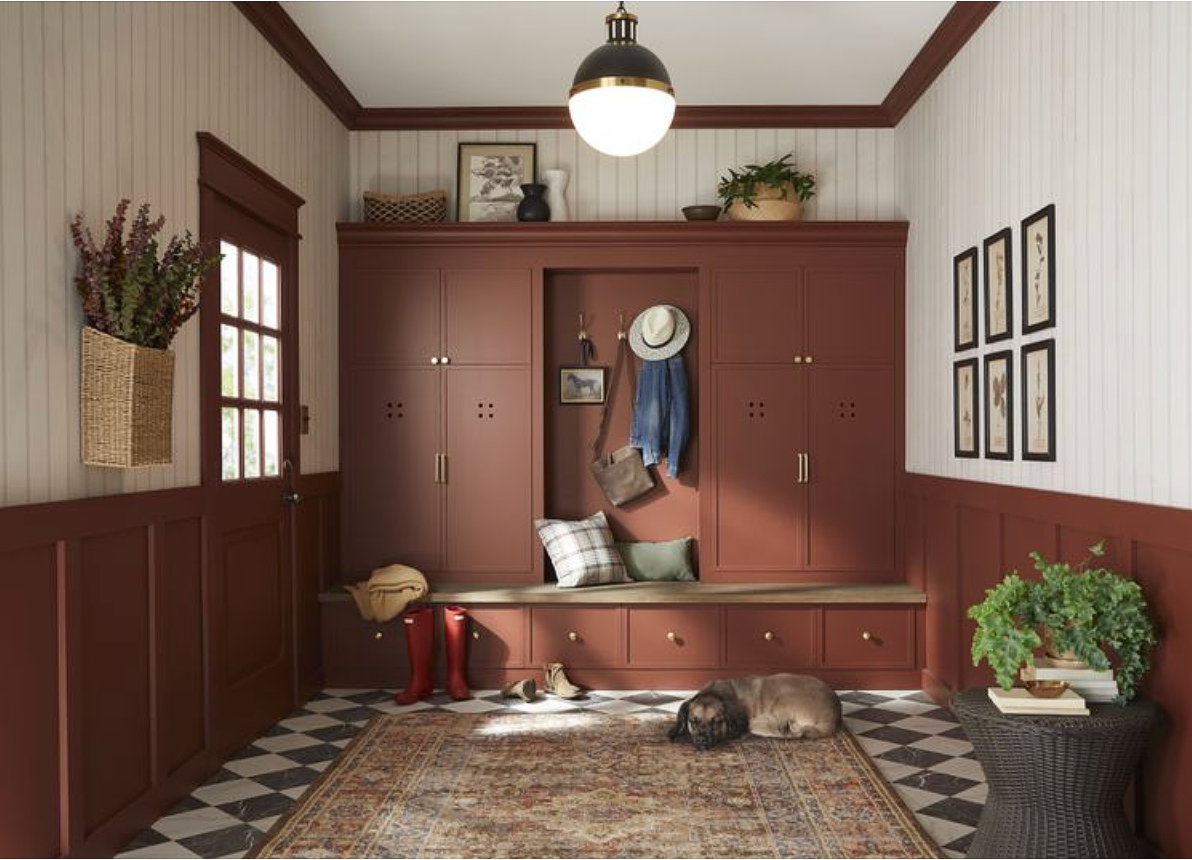 Warm Mahogany in a mudroom