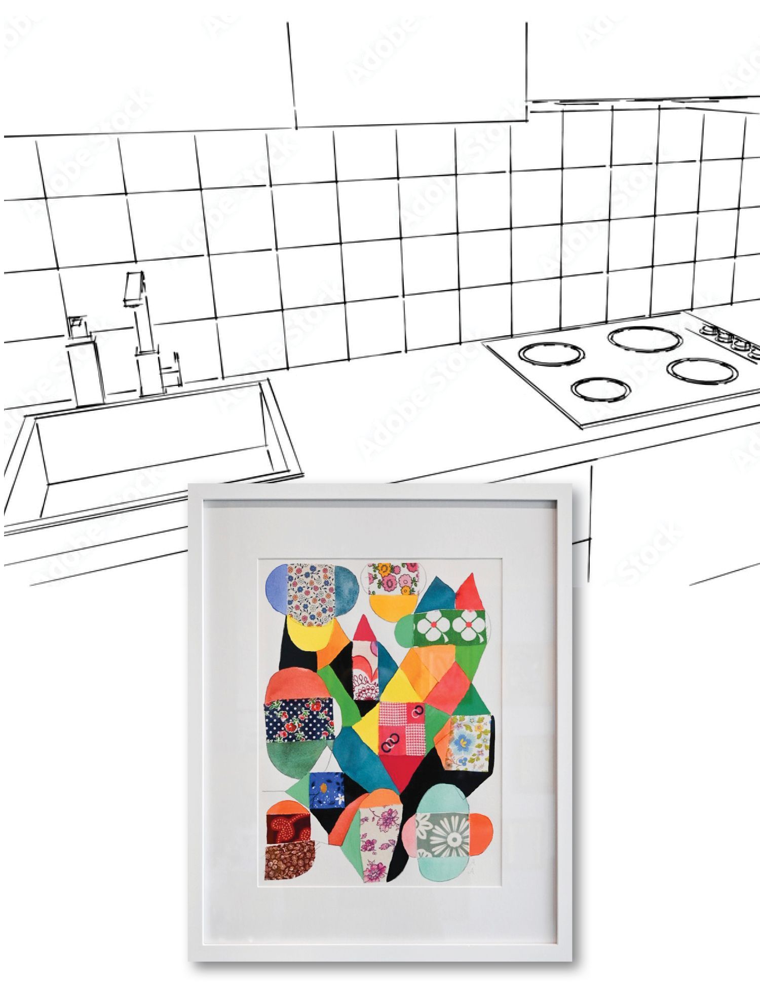 Kitchen sketch scheme with Alex Ackerman artwork