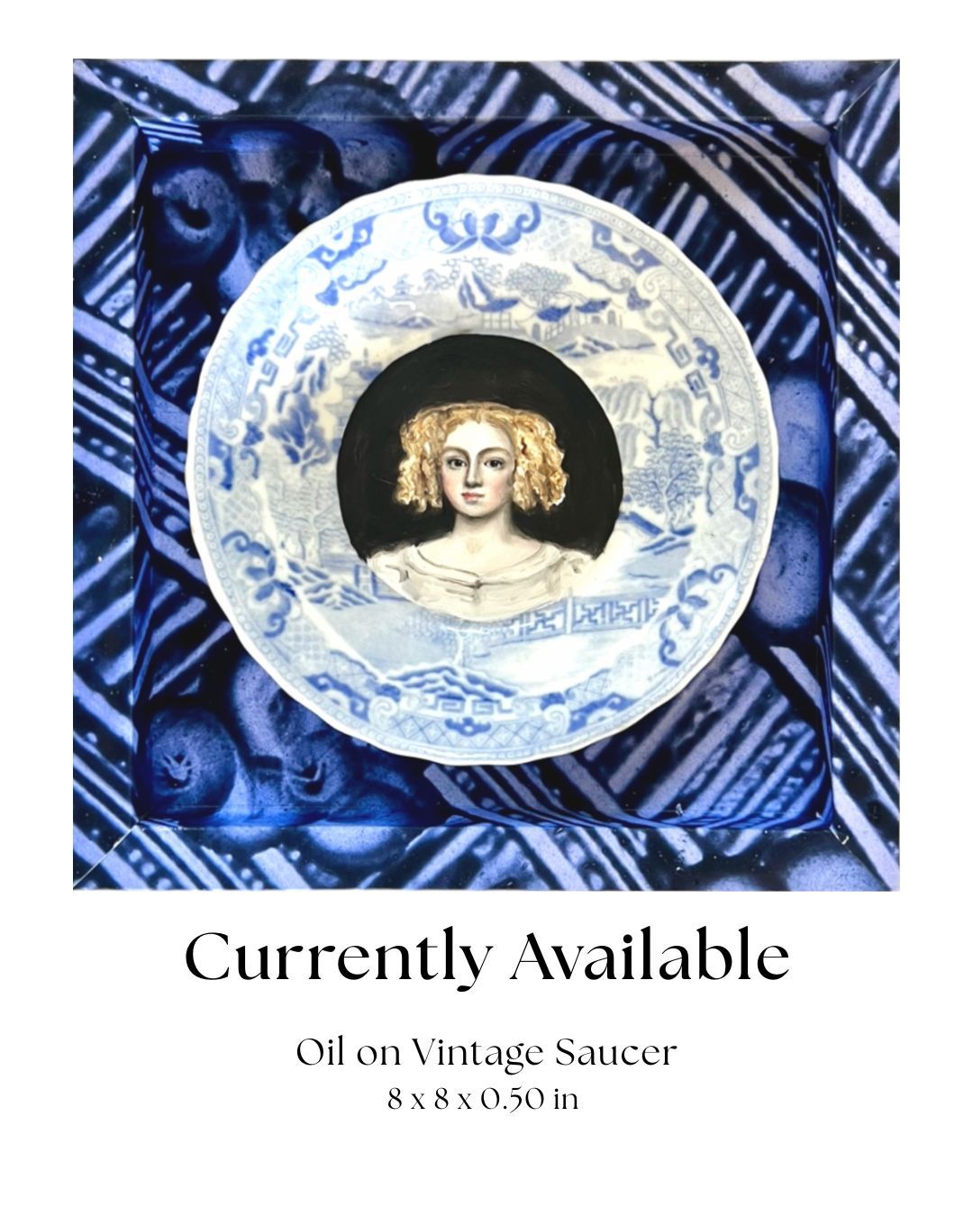 currently available Susannah Carson oil on vintage saucer piece
