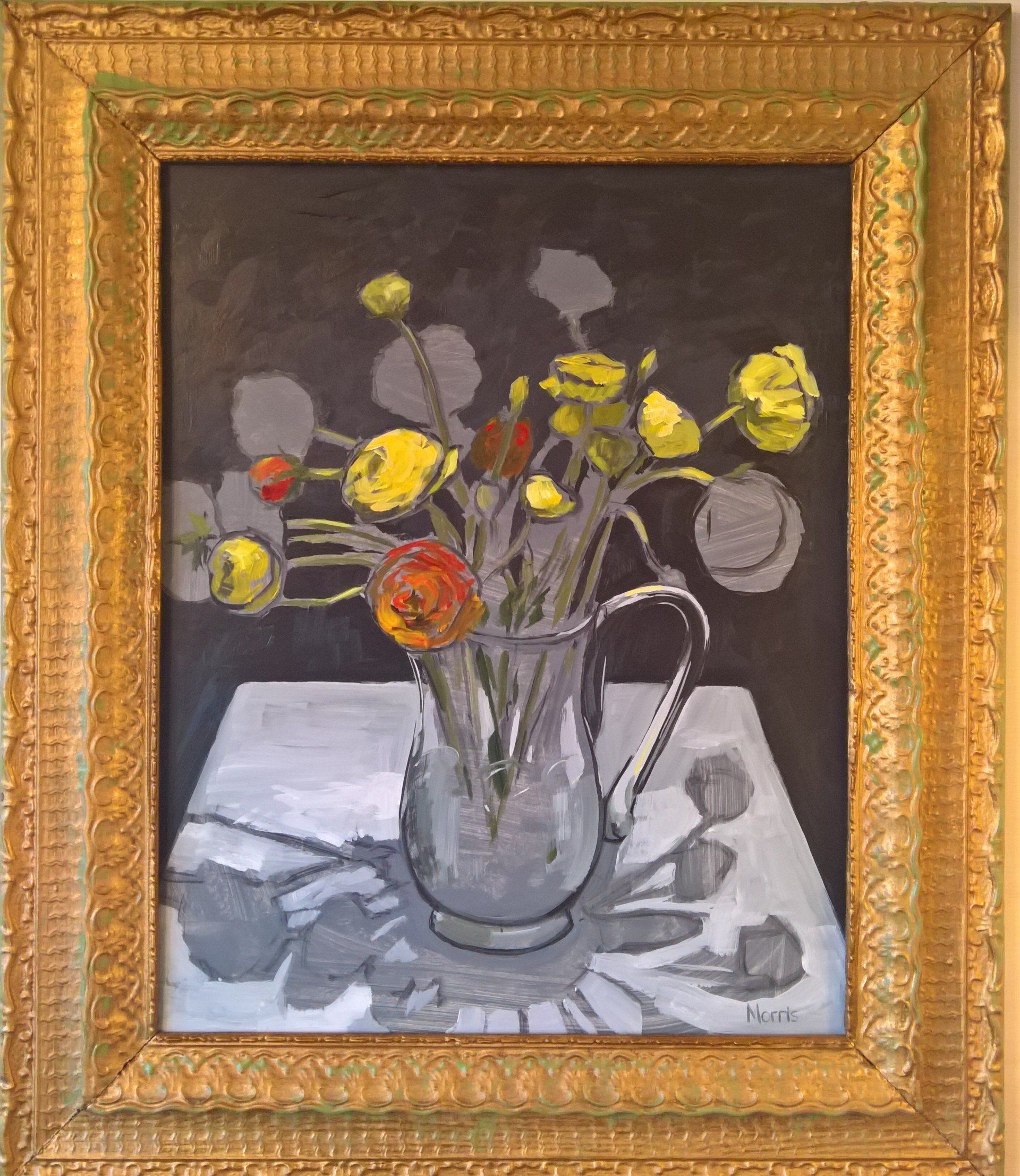 Kevin Brent Morris, Yellow Ranunculus, Acrylic on panel, 20 x 16 in, $1000 ($100/mo), Available at the gallery