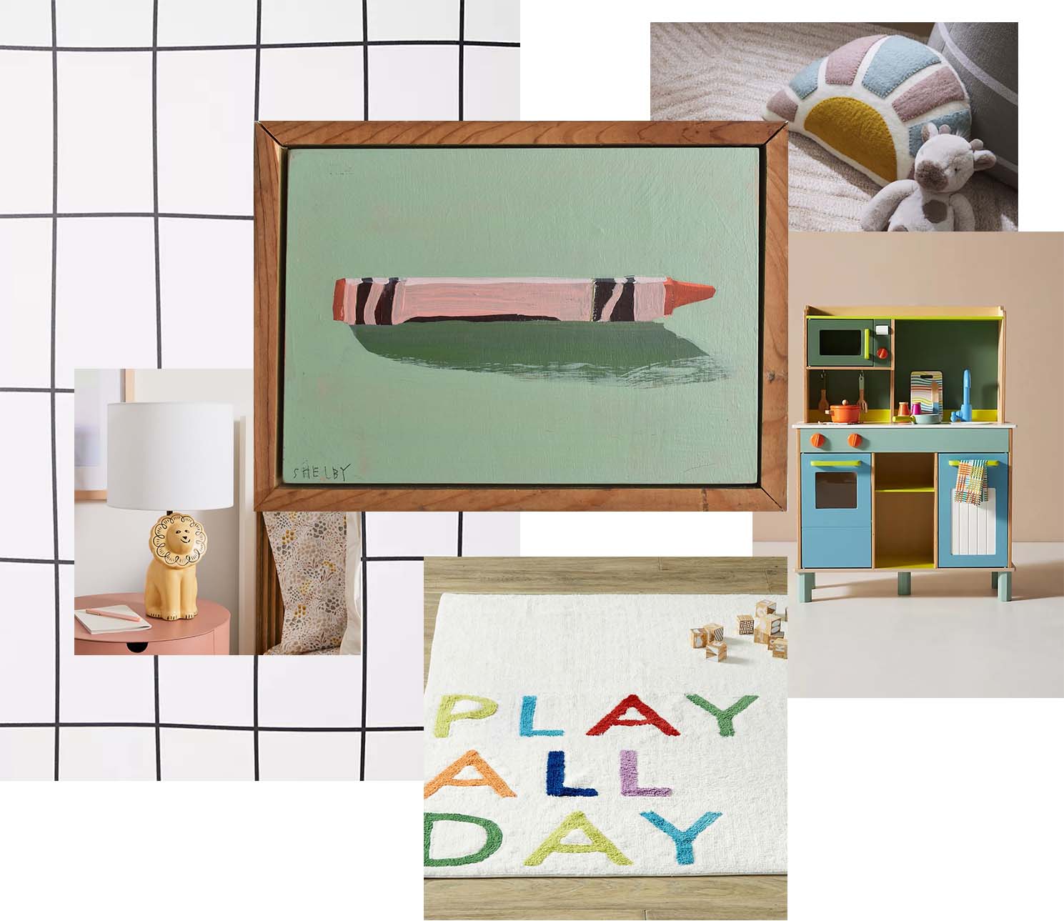Playroom mood board featuring  Shelby Monteverde, Sage for Days, 2021