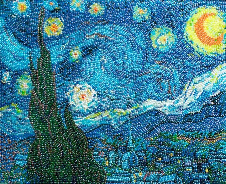 The Starry Night made out of jelly beans by artist Kristen Cummings.