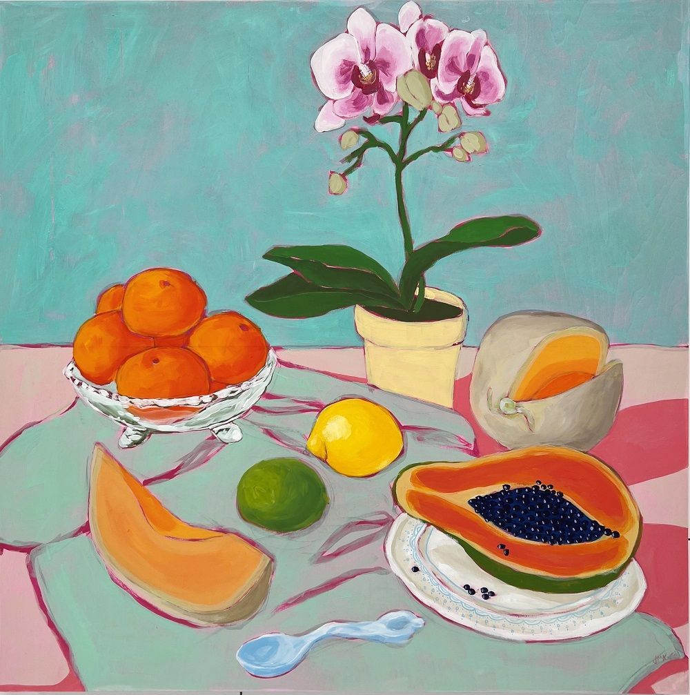 Jennifer Allevato | Still Life with Oranges and Papaya - 30 x 30 | $1,300