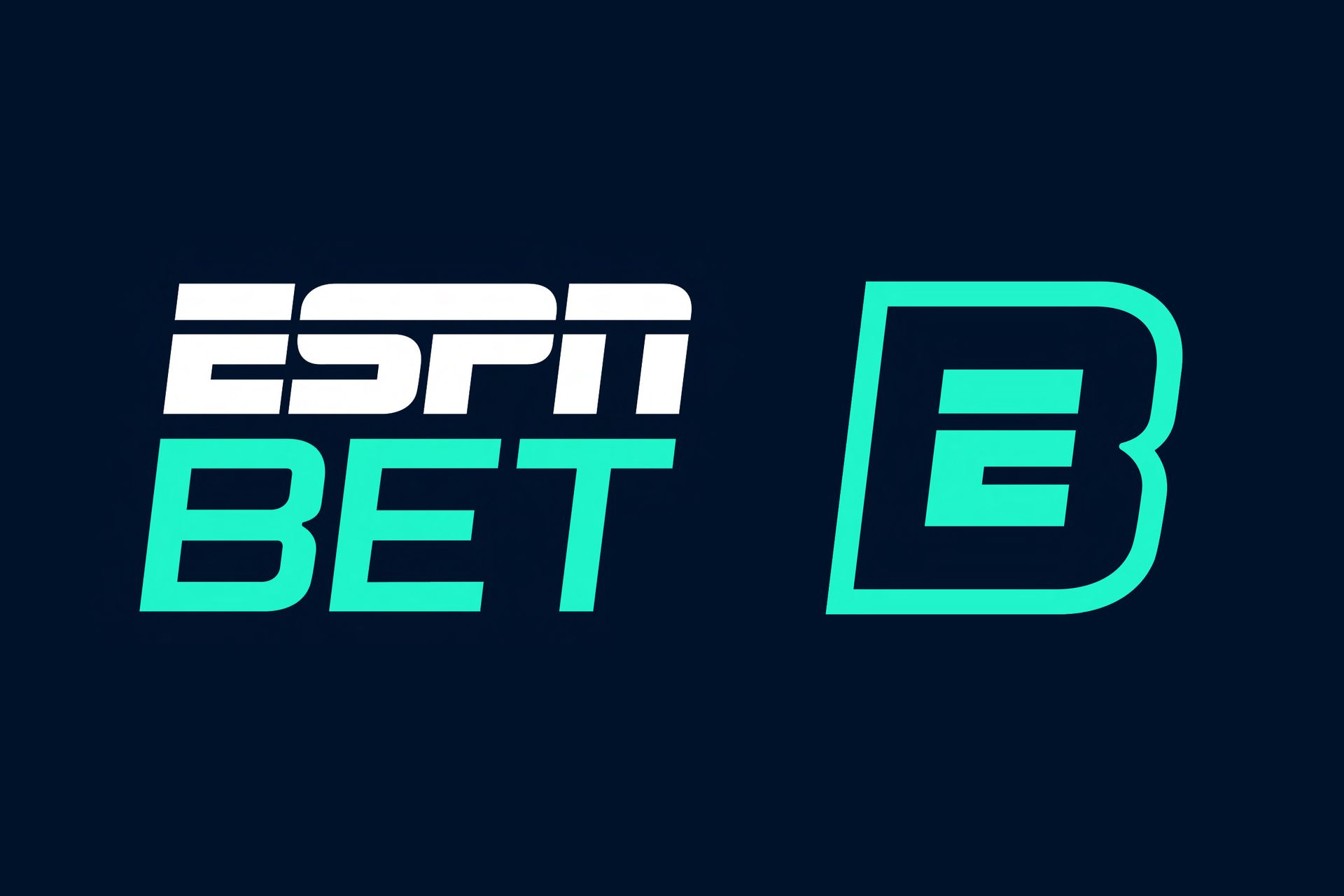 A logo for espn bet on a dark blue background.