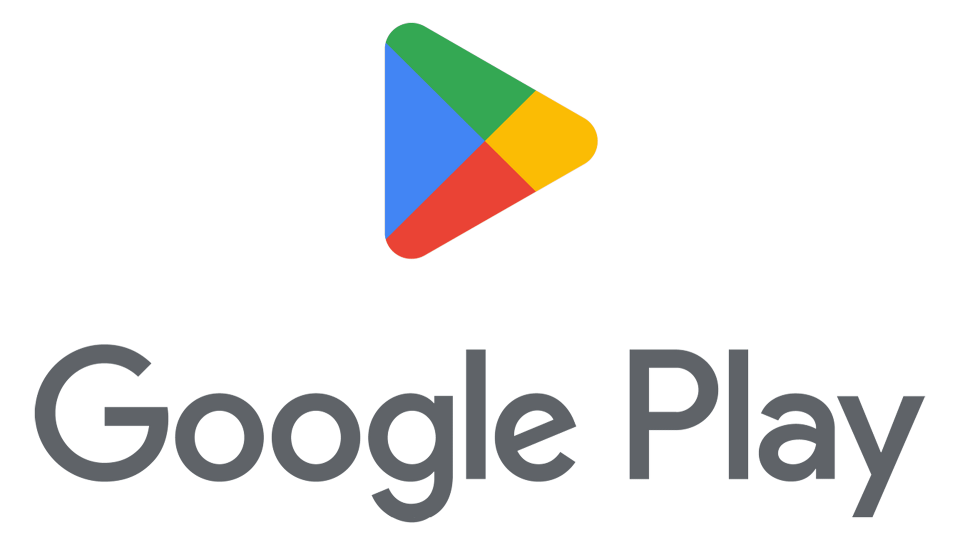 Google Play logo: colorful triangle play button, with the words