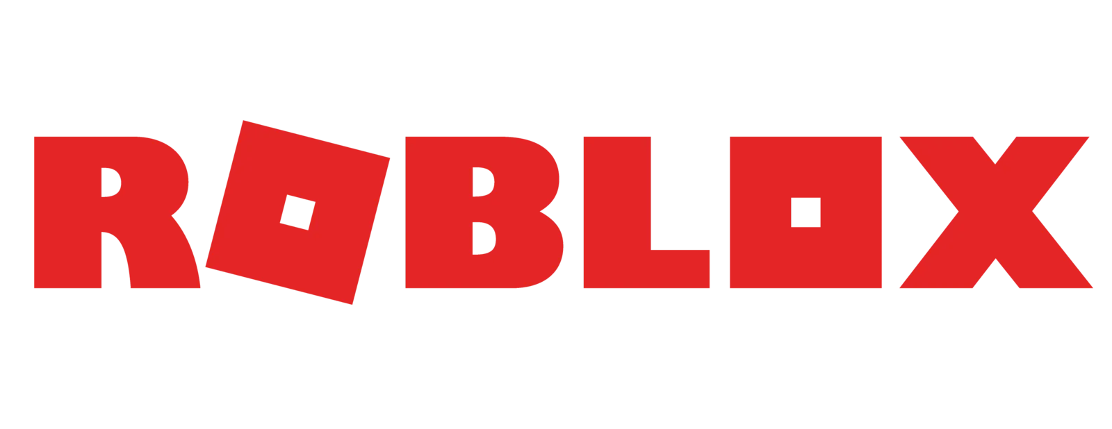 Roblox logo: Red text with a tilted square-shaped
