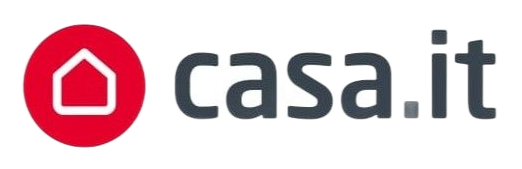Logo di casa.it con icona di una casa rossa e testo grigio su sfondo bianco.