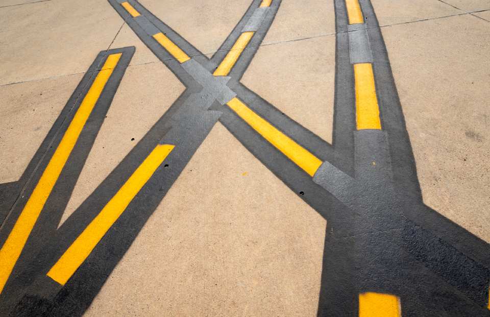yellow lines on the commercial floor